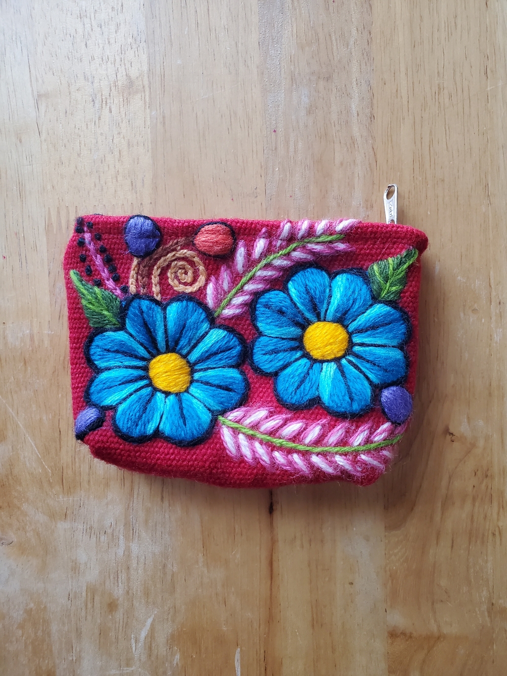 Handcrafted Red Floral Embroidered Coin Purse